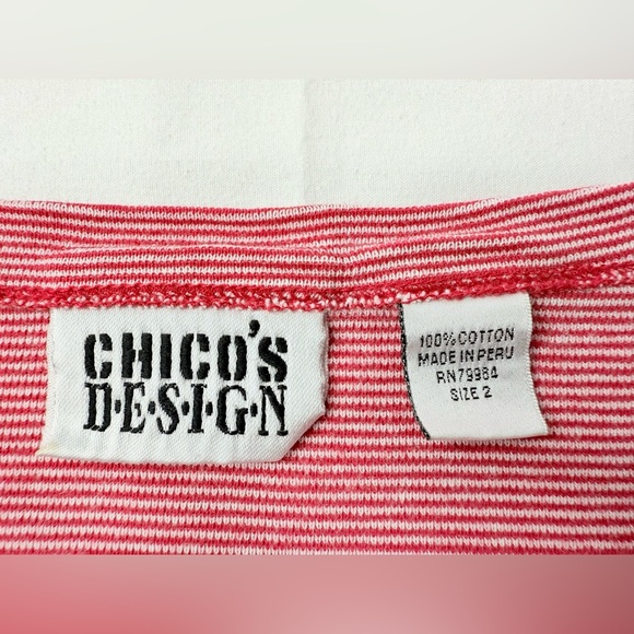 Chico's Red White Micro Striped Boat Neck Pullover Top Size Large - Picture 4 of 7